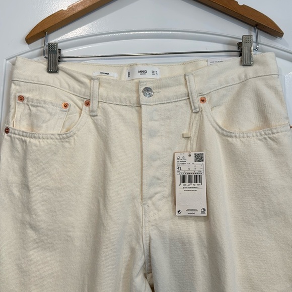 NWT MANGO Havana Straight Leg Cropped Cream High Waist Jeans Size 10 - Picture 8 of 14